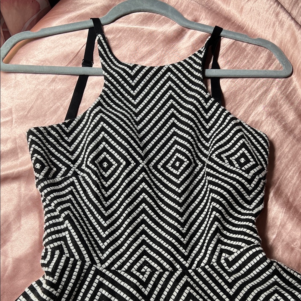 Papaya Black and White Geometric Dress